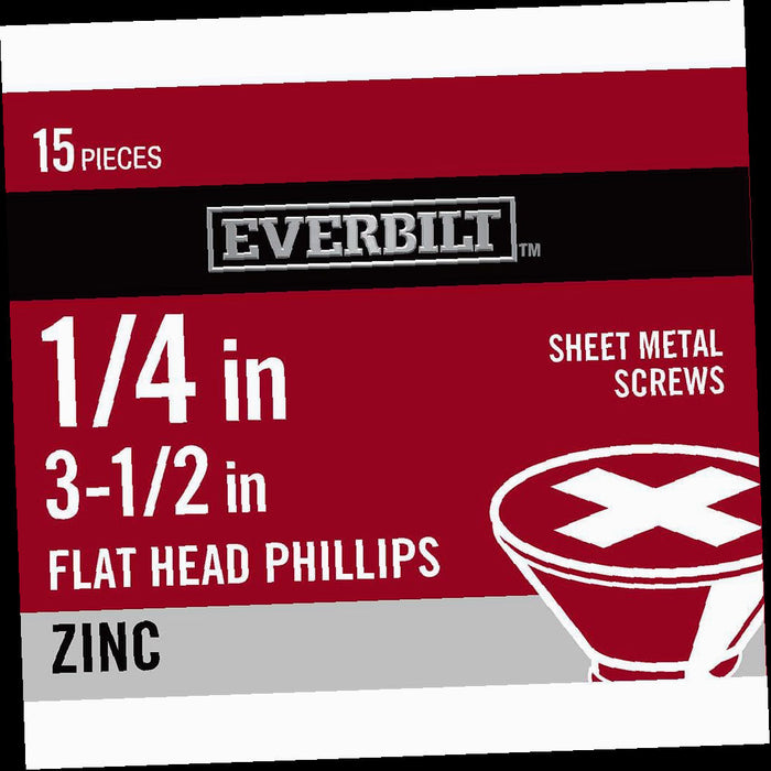 Sheet Metal Screw Zinc Plated Phillips Flat Head 1/4 in. x 3-1/2 in. (15-Pack)