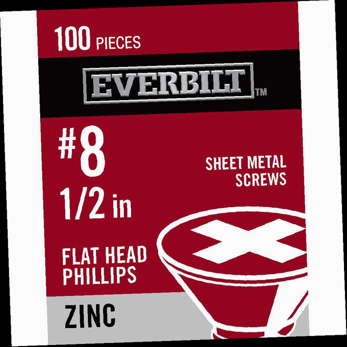 Sheet Metal Screw 1/2 in. x #8 Zinc Plated Flat Head Phillips (100-Pack)