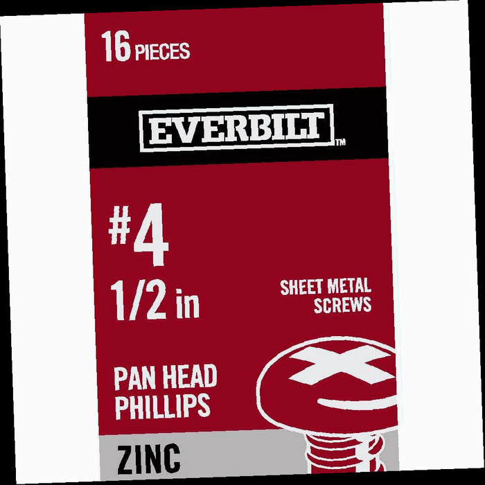 Sheet Metal Screw Phillips Pan Head Zinc Plated #4 x 1/2 in. (16-Pack)