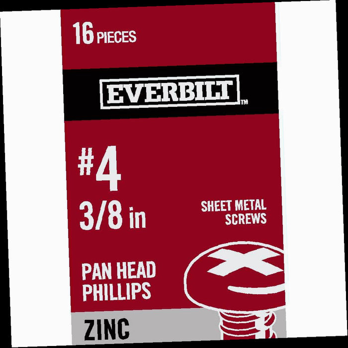 Sheet Metal Screw Zinc Plated Phillips Pan Head 4 x 3/8 in. 16-Pack