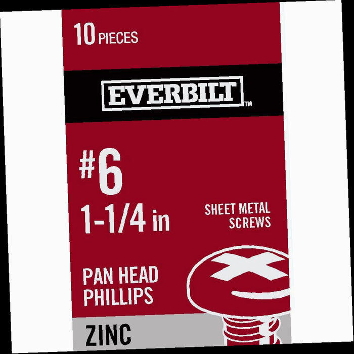 Sheet Metal Screw 1-1/4 in. Zinc Plated Phillips Pan Head 10-Pack