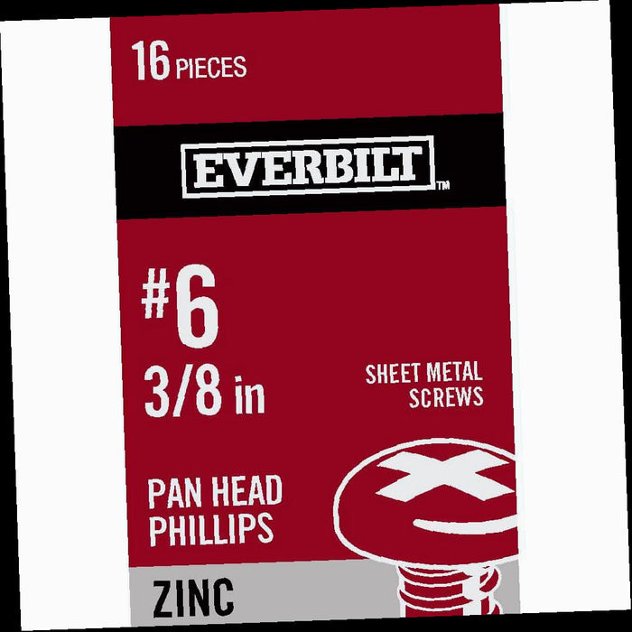 Sheet Metal Screw 6 x 3/8 in. Phillips Pan Head Zinc Plated (16-Pack)