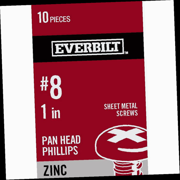 Sheet Metal Screw Zinc Plated Phillips Pan Head  #8 x 1 in. (10-Pack)