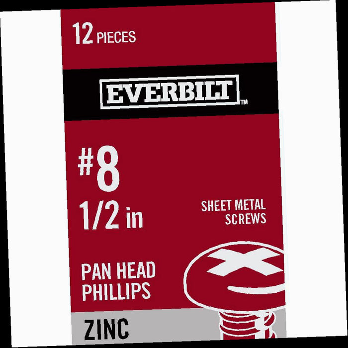 Sheet Metal Screw 1/2 in. x #8 Zinc Plated Phillips Pan Head (12-Pack)