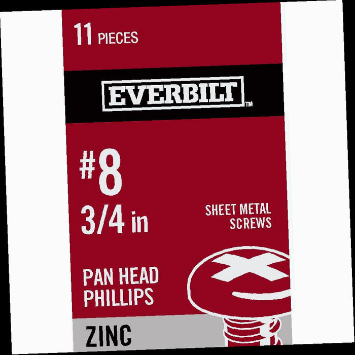 Sheet Metal Screw Zinc Plated Phillips Pan Head #8 x 3/4 in. (11-Pack)