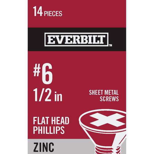 Sheet Metal Screw 6 x 1-1/2 in. Zinc Plated Phillips Flat Head (14-Pack)