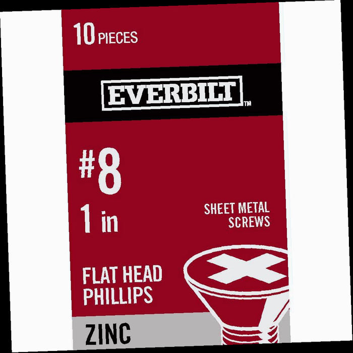Sheet Metal Screw 1 in. Zinc Plated Phillips Flat Head #8 (10-Pack)
