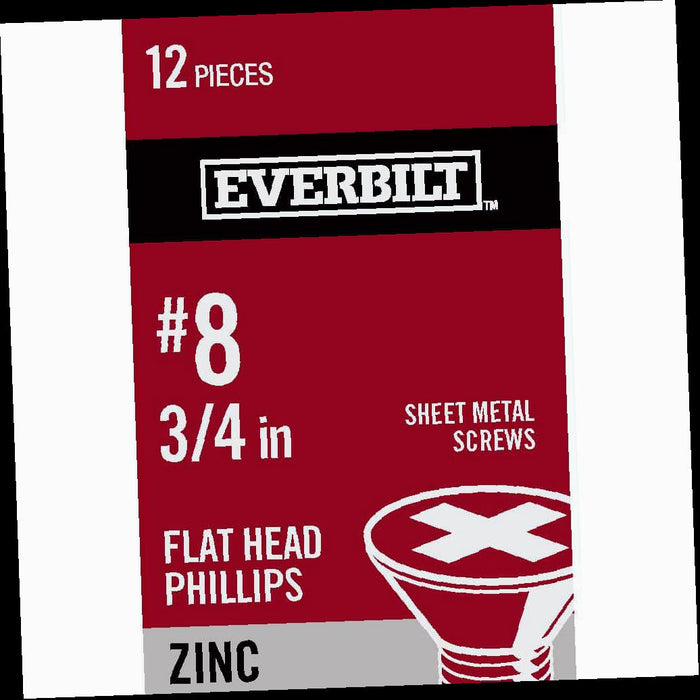 Sheet Metal Screw Phillips Flat Head Zinc Plated #8 x 3/4 in. (12-Pack)