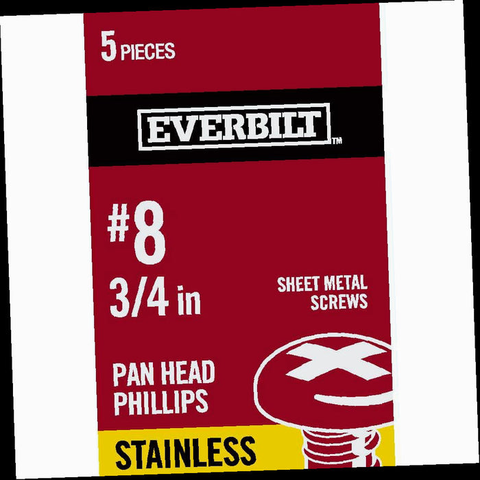 Sheet Metal Screw Stainless Steel Phillips Pan Head 3/4 in. #8 (5-Pack)