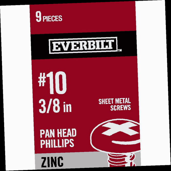 Sheet Metal Screw Zinc Plated Phillips Pan Head #10 x 3/8 in. (9-Pack)