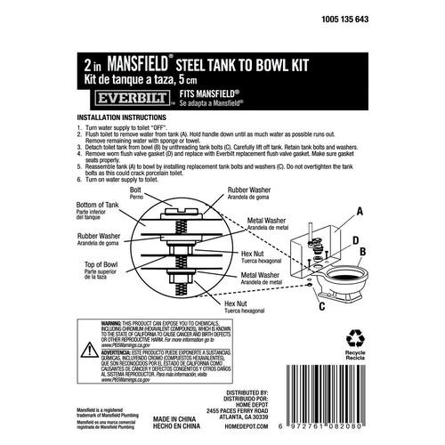 Toilet Tank to Bowl Kit 2 in Fits Mansfield 4