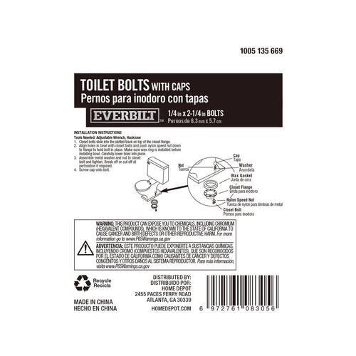 Toilet Bolts 1/4 in. x 2-1/4 in. with Caps