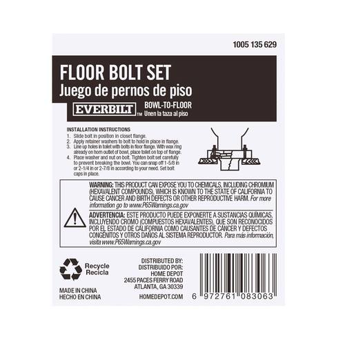 Toilet Bowl-To-Floor Bolt Set Snap-Off Design 1/4 in. x 3-1/2 in.