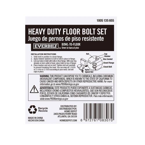 Toilet Bowl-to-Floor Bolt Set Heavy Duty 5/16 in. x 3-1/2 in.