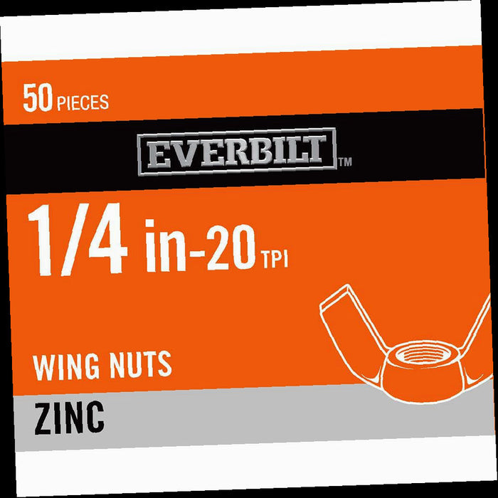Wing Nuts, 1/4, in.-20 Zinc Plated Wing Nut, (50-Pack)