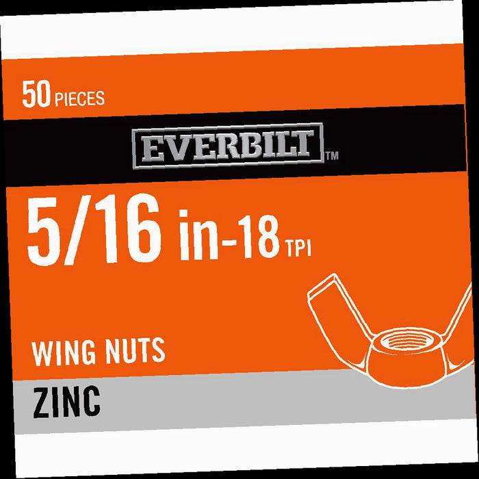 Wing Nuts, 5/16, in.-18 Zinc Plated Wing Nut, (50-Pack)