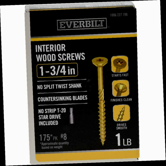 Screw #8 x x 1-3/4 in. Star Drive Head Interior Wood Screws (175-Pack) Head Flat