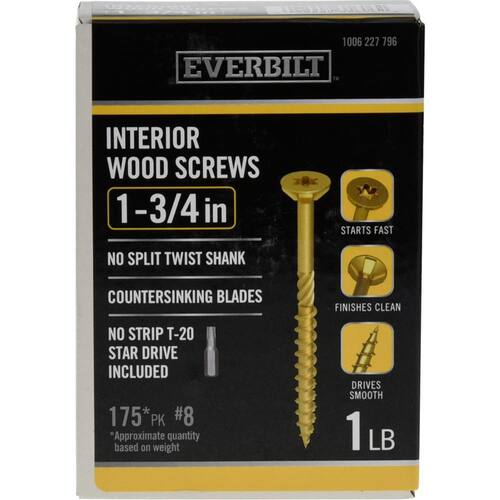 Wood Screws #8 x 1-3/4 in. Star Drive Flat Head Interior 175-Pack