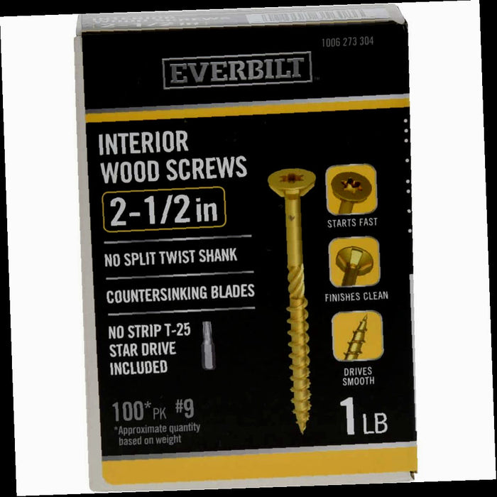 Screw #9 x x 2-1/2 in. Star Drive Head Interior Wood Deck Screws (100-Pack) Head Flat
