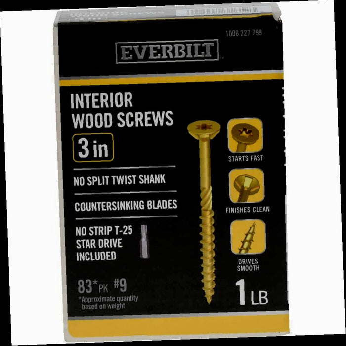 Screw #9 x x 3 in. Star Drive Head Interior Wood Screws (83-Pack) Head Flat