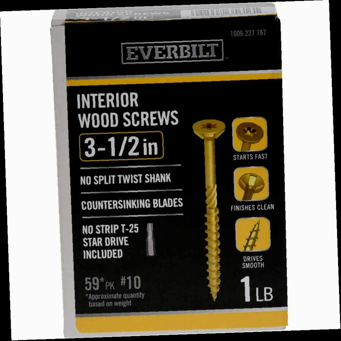 Screw #10 x x 3-1/2 in. Star Drive Head Interior Wood Screws (59-Pack) Head Flat