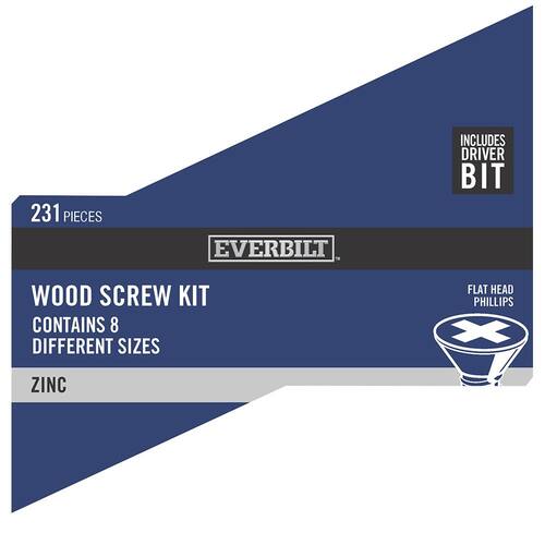 Wood Screw Assortment Zinc-Plated (231-Piece per Pack)