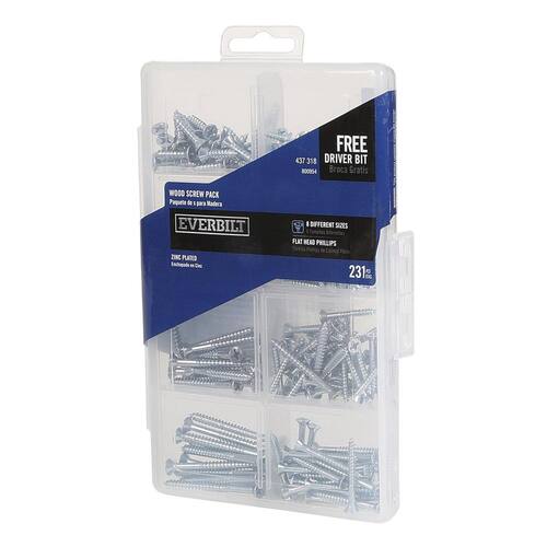 Wood Screw Assortment Zinc-Plated (231-Piece per Pack)