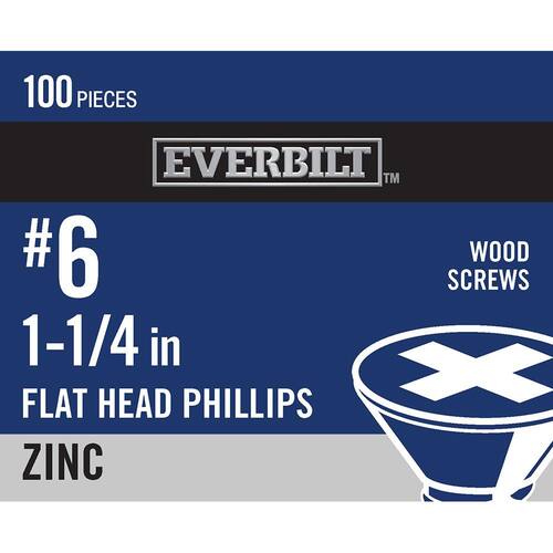 Wood Screw #6 x 1-1/4 in. Zinc Plated Phillips Flat Head 100-Pack