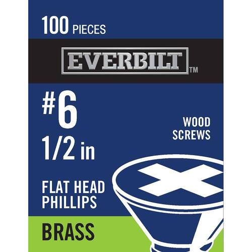 Wood Screw #6 x 1/2 in. Phillips Flat Head 100-Pack