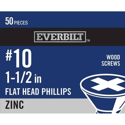 Wood Screw #10 x 1-1/2 in. Phillips Flat Head Zinc Plated 50-Pack