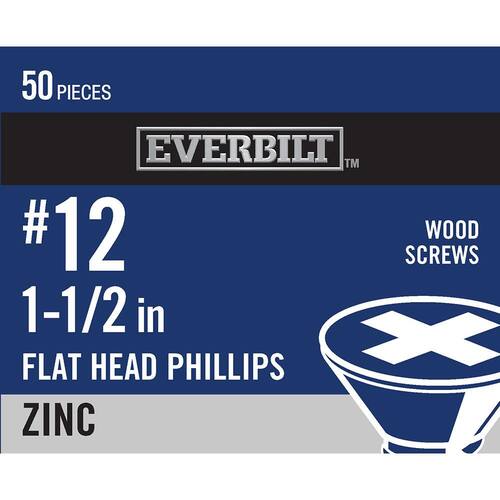 Wood Screw #12 x 1-1/2 in. Zinc Plated Phillips Flat Head (50-Pack)