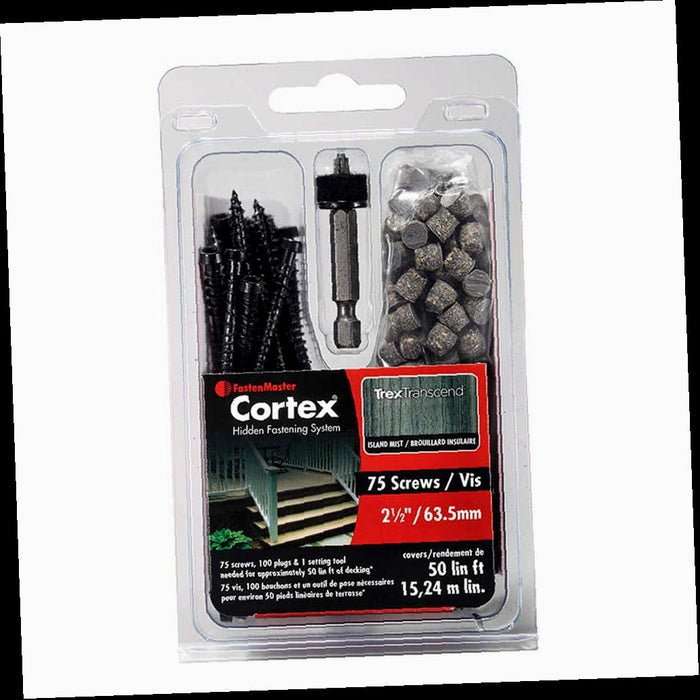Cortex Hidden Fastening System for Trex Select Decking – 2-1/2 inch Cortex screws and plugs – Island Mist, 50 LF
