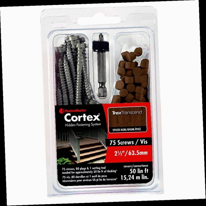 Cortex Hidden Fastening System for Trex Transcend Decking – 2-1/2 inch Cortex screws and plugs – Spiced Rum, 50 LF