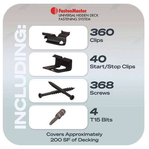 Universal Hidden Deck Fastening System Stainless steel hidden deck screws and clips  Black, 200 SF