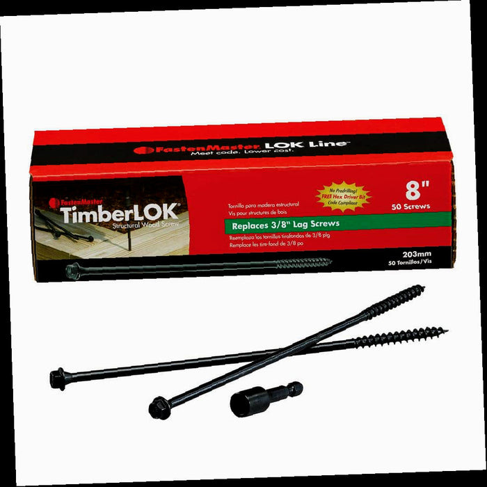 Screw 8 in. TimberLok Coarse Steel Hex Head Heavy-Duty Wood Screws (50-Pack) Head