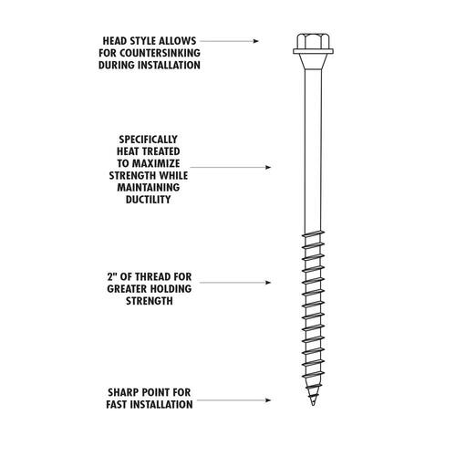 Wood Screw #10 x 8 in. Hex Head Hex Corrosion Resistant (50-Pack)