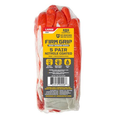 Work Gloves Nitrile Coated Large (5 Pack)