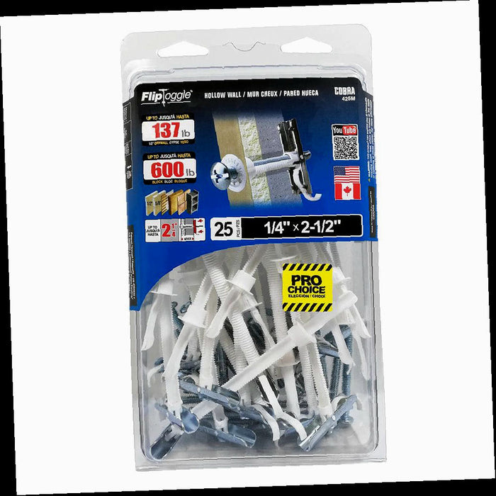 Fliptoggle Plastic 1/4 in. x 2-1/2 in., with Screw Philips and Slot Head 209lbs. Toggle Bolt (25-pack)
