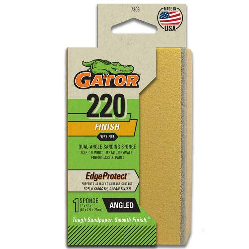 Sanding Sponge, Angled, Medium, 220-Grit, Edge Protect, 3 in. x 5 in. x 1 in.