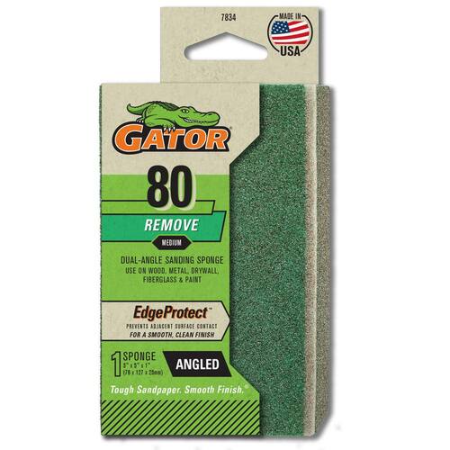 Sanding Sponge, Angled, Medium Grit, 80, Edge Protect, 3 in. x 5 in. x 1 in.