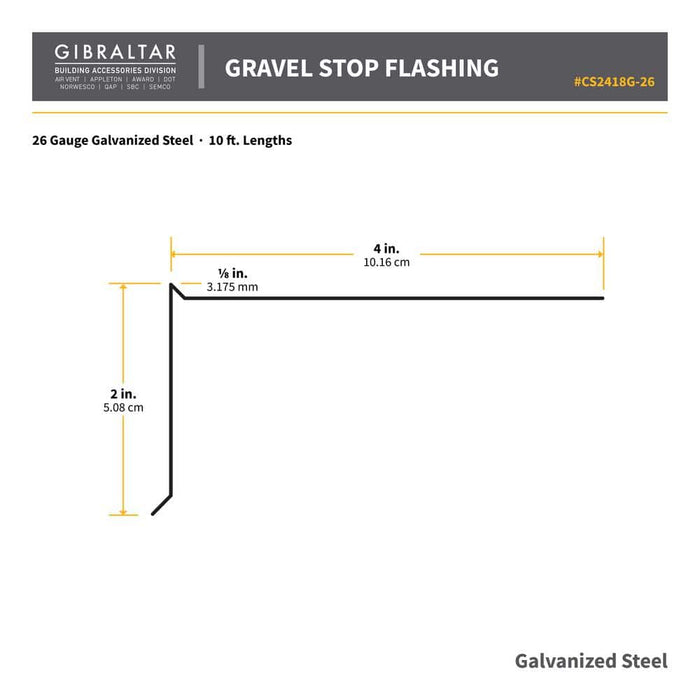 Drip Edge Flashing 4 in. x 2 in. x 10 ft. Gravel Stop Galvanized Steel Metallic 26-Gauge