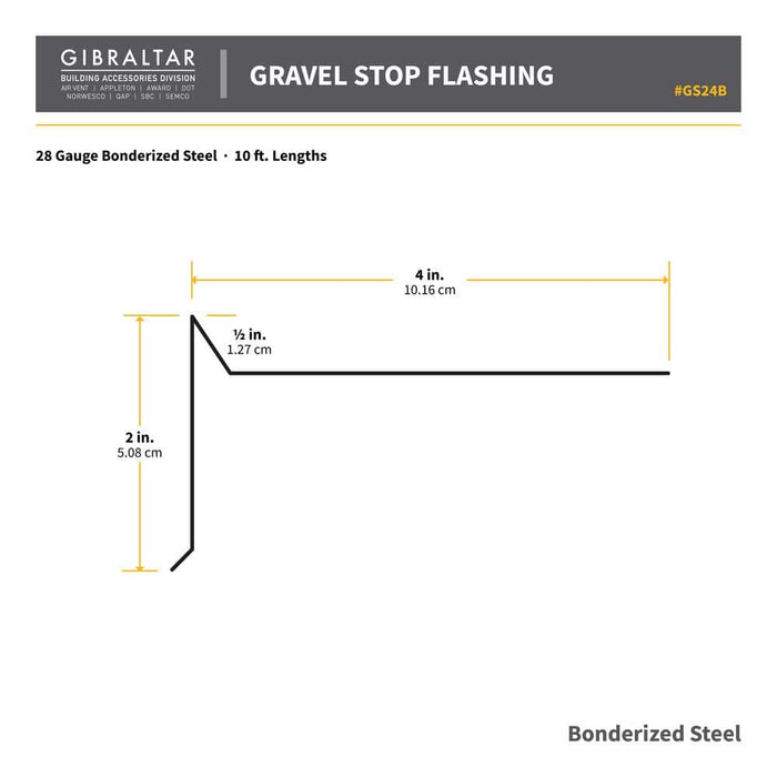 Drip Edge Flashing 4 in. x 2 in. x 10 ft. L-90 Gravel Stop Bonderized Steel Gray 28-Gauge