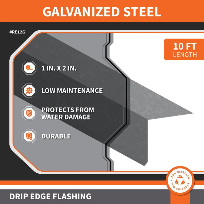 Drip Edge Flashing 1 in. x 2 in. x 10 ft. C3 Galvanized Steel Metallic 28-Gauge