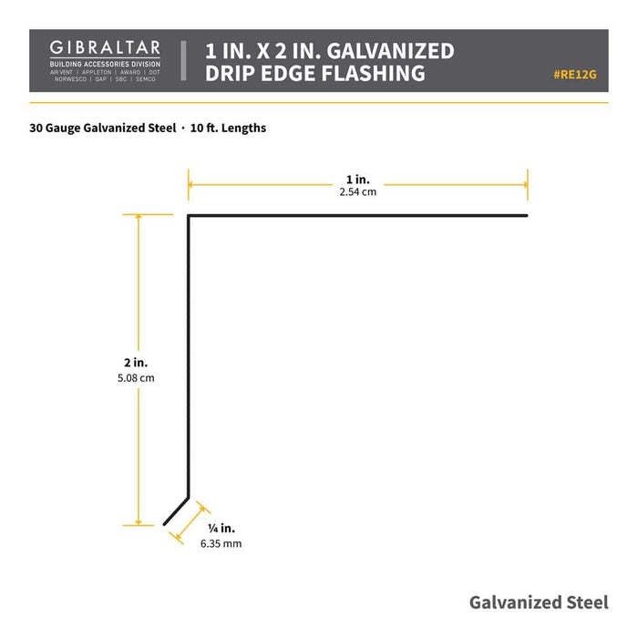 Drip Edge Flashing 1 in. x 2 in. x 10 ft. C3 Galvanized Steel Metallic 28-Gauge