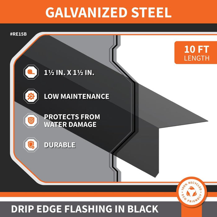 Drip Edge Flashing 1-1/2 in. x 1-1/2 in. x 10 ft. L-90 Bonderized Steel Gray 28-Gauge