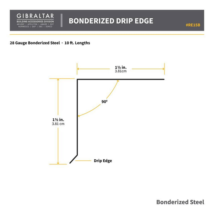 Drip Edge Flashing 1-1/2 in. x 1-1/2 in. x 10 ft. L-90 Bonderized Steel Gray 28-Gauge