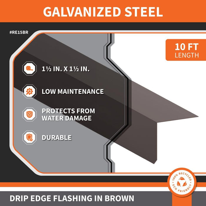 Drip Edge Flashing 1-1/2 in. x 1-1/2 in. x 10 ft. L-90 Galvanized Steel Brown 28-Gauge