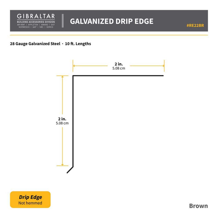 Drip Edge Flashing 2 in. x 2 in. x 10 ft. L-90 Galvanized Steel Brown 28-Gauge