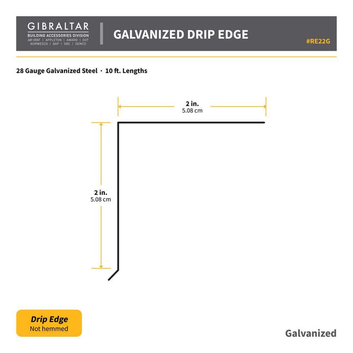 Drip Edge Flashing 2 in. x 2 in. x 10 ft. L-90 Galvanized Steel Metallic 28-Gauge