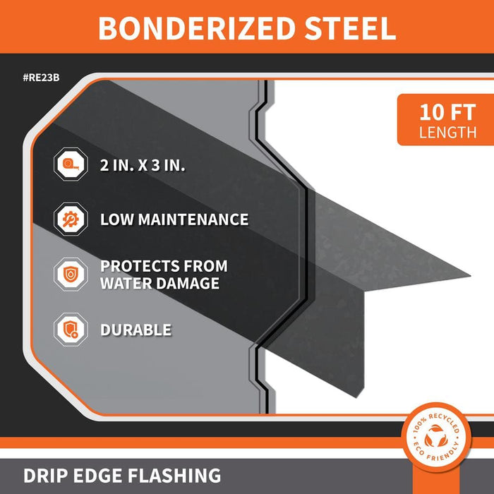 Drip Edge Flashing 2 in. x 3 in. x 10 ft. L-90 Bonderized Steel Gray 28-Gauge